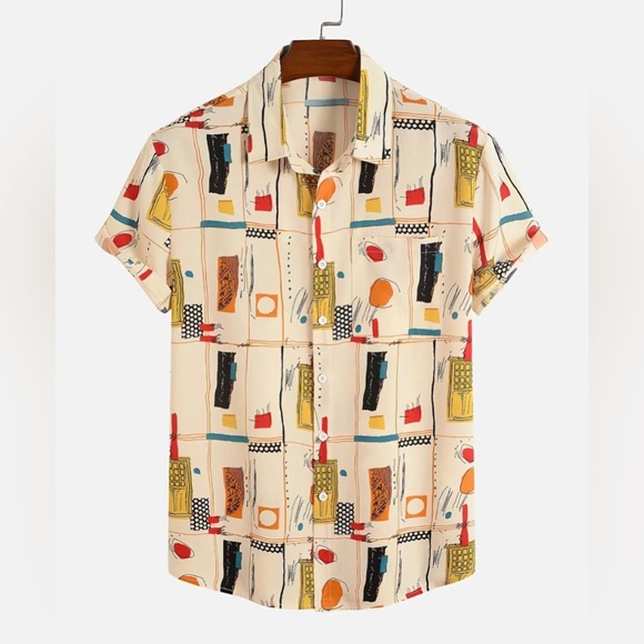 Mens All Over Graffiti Print Street Short Sleeve Shirt Size Small NWT - Picture 3 of 7